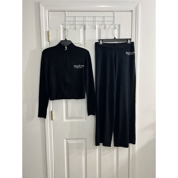 Juicy Couture Size Small Knit Tracksuit Set Liquorice Black Rhinestone Logo Zip - Picture 1 of 10